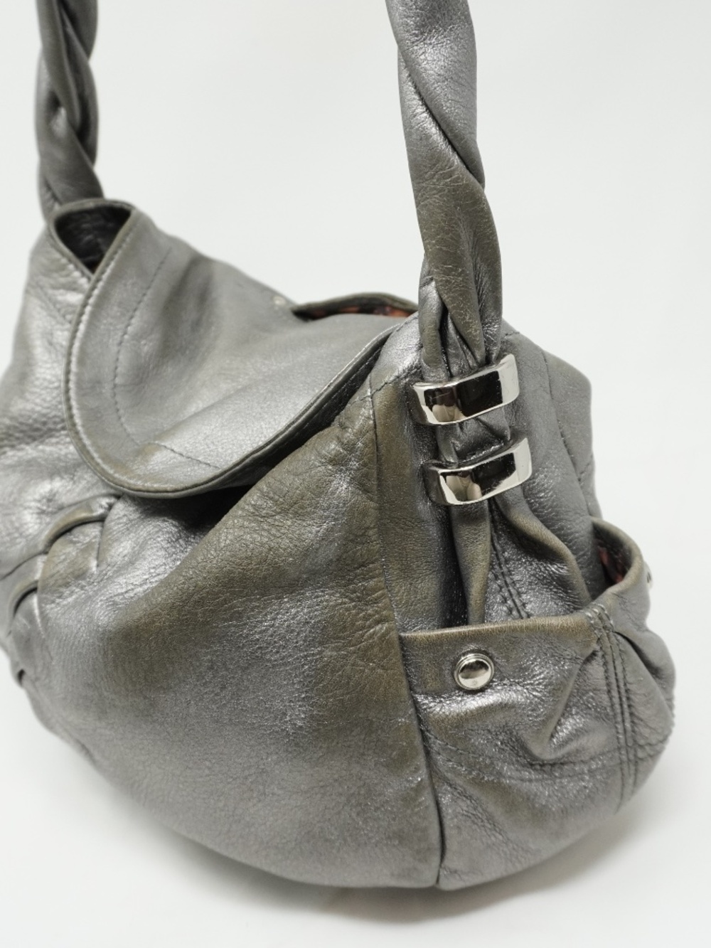 B.Makowsky Genuine Leather Silver/Pewter Hobo Bag/Purse - Picture 5 of 8